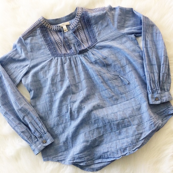 J. Crew Tops - J.Crew Embroidered Peasant Boho Tassel Top